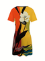 Damen Abstrakt Kurzarm Sommer Kleid V-Ausschnitt Täglich Lässig Midi Passen & Flare Kleid A-Linien-Kleid