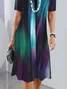 Damen Abstrakt Kurzarm Sommer Print Kleid Rundhals Täglich Retro Midi Tunika H-Linie Kleid