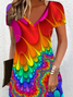 Damen Abstrakt Kurzarm Sommer Kleid V-Ausschnitt Täglich Lässig Midi Passen & Flare Kleid A-Linien-Kleid