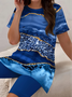 Damen Abstrakt Print Zweiteiliges Set Täglich Kurzarm Lässig Sommer Bluse mit Hose Matching Set