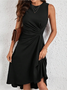 Damen Unifarben Ärmellos Sommer Nahtverarbeitung Kleid Rundhals Täglich Retro Midi Tanktop A-Linien-Kleid