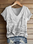 Damen Geblümt Kurzarm T-Shirts T-Shirt V-Ausschnitt Print Lässig Sommer T-Shirt mit Grafik Oberteile