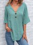 Damen Unifarben Halbarm Bluse Sommer V-Ausschnitt Täglich Retro Oberteile