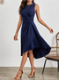 Damen Unifarben Ärmellos Sommer Nahtverarbeitung Kleid Rundhals Täglich Retro Midi Tanktop A-Linien-Kleid