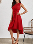 Damen Unifarben Ärmellos Sommer Nahtverarbeitung Kleid Rundhals Täglich Retro Midi Tanktop A-Linien-Kleid