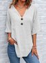 Damen Unifarben Halbarm Bluse Sommer V-Ausschnitt Täglich Retro Oberteile
