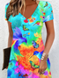 Damen Geblümt Kurzarm Sommer Kleid V-Ausschnitt Täglich Lässig Midi Passen & Flare Kleid A-Linien-Kleid