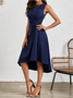Damen Unifarben Ärmellos Sommer Nahtverarbeitung Kleid Rundhals Täglich Retro Midi Tanktop A-Linien-Kleid