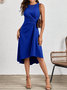 Damen Unifarben Ärmellos Sommer Nahtverarbeitung Kleid Rundhals Täglich Retro Midi Tanktop A-Linien-Kleid