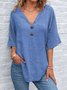 Damen Unifarben Halbarm Bluse Sommer V-Ausschnitt Täglich Retro Oberteile