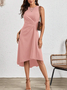 Damen Unifarben Ärmellos Sommer Nahtverarbeitung Kleid Rundhals Täglich Retro Midi Tanktop A-Linien-Kleid