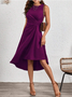 Damen Unifarben Ärmellos Sommer Nahtverarbeitung Kleid Rundhals Täglich Retro Midi Tanktop A-Linien-Kleid