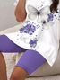 Damen Geblümt Print Zweiteiliges Set Täglich Kurzarm Lässig Sommer Bluse mit Hose Matching Set