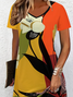 Damen Abstrakt Kurzarm Sommer Kleid V-Ausschnitt Täglich Lässig Midi Passen & Flare Kleid A-Linien-Kleid