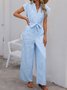 Damen Gestreift V-Ausschnitt Ärmellos Lässig Sommer Baumwolle Jumpsuit