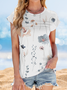 Damen Gestreift Kurzarm T-Shirts T-Shirt Rundhals Print Lässig Sommer Oberteile