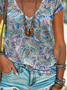 Damen Paisley Kurzarm T-Shirts T-Shirt V-Ausschnitt Print Lässig Sommer T-Shirt mit Grafik Oberteile
