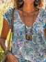 Damen Paisley Kurzarm T-Shirts T-Shirt V-Ausschnitt Print Lässig Sommer T-Shirt mit Grafik Oberteile