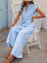 Damen Gestreift V-Ausschnitt Ärmellos Lässig Sommer Baumwolle Jumpsuit