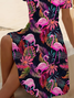 Damen Flamingo Kurzarm Sommer Print Kleid V-Ausschnitt Täglich Lässig Midi Passen & Flare Kleid A-Linien-Kleid
