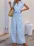 Damen Gestreift V-Ausschnitt Ärmellos Lässig Sommer Baumwolle Jumpsuit