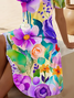 Damen Geblümt Kurzarm Sommer Print Kleid V-Ausschnitt Täglich Lässig Midi Passen & Flare Kleid A-Linien-Kleid