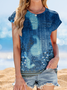 Damen Gestreift Kurzarm T-Shirts T-Shirt Rundhals Print Lässig Sommer Oberteile