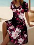 Damen Geblümt Kurzarm Sommer Print Kleid V-Ausschnitt Täglich Lässig Midi Passen & Flare Kleid A-Linien-Kleid