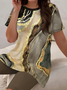 Damen Abstrakt Print Zweiteiliges Set Täglich Kurzarm Lässig Sommer Bluse mit Hose Matching Set