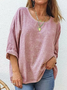 Damen Unifarben Dreiviertelärmel T-Shirts T-Shirt Rundhals Lässig Frühling/Herbst Oberteile