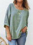 Damen Unifarben Dreiviertelärmel T-Shirts T-Shirt Rundhals Lässig Frühling/Herbst Oberteile