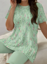Damen Abstrakt Print Zweiteiliges Set Täglich Kurzarm Lässig Sommer Bluse mit Hose Matching Set