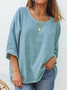 Damen Unifarben Dreiviertelärmel T-Shirts T-Shirt Rundhals Lässig Frühling/Herbst Oberteile