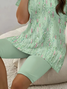 Damen Abstrakt Print Zweiteiliges Set Täglich Kurzarm Lässig Sommer Bluse mit Hose Matching Set