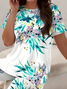 Damen Geblümt Print Zweiteiliges Set Täglich Kurzarm Lässig Sommer Bluse mit Hose Matching Set
