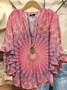 Damen Tie-Dye-Muster Halbarm Bluse Sommer Print V-Ausschnitt Täglich Lässig Oberteile