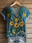 Damen Geblümt Kurzarm T-Shirts T-Shirt V-Ausschnitt Print Lässig Sommer T-Shirt mit Grafik Oberteile