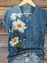 Damen Geblümt Kurzarm T-Shirts T-Shirt V-Ausschnitt Print Lässig Sommer T-Shirt mit Grafik Oberteile