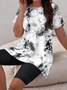 Damen Abstrakt Print Zweiteiliges Set Täglich Kurzarm Lässig Sommer Bluse mit Hose Matching Set