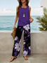 Damen Geblümt Print Zweiteiliges Set Täglich Ärmellos Lässig Sommer Bluse mit Hose Matching Set