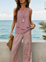 Damen Abstrakt Print Zweiteiliges Set Täglich Ärmellos Lässig Sommer Bluse mit Hose Matching Set