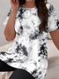 Damen Abstrakt Print Zweiteiliges Set Täglich Kurzarm Lässig Sommer Bluse mit Hose Matching Set
