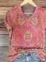 Damen Geblümt Kurzarm T-Shirts T-Shirt V-Ausschnitt Print Lässig Sommer T-Shirt mit Grafik Oberteile