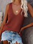 Damen Ärmellos Tanktop Oberteile Leibchen Sommer Unifarben Nahtverarbeitung V-Ausschnitt Täglich Einfach Oberteile