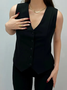 Damen Ärmellos Tanktop Oberteile Leibchen Sommer Unifarben Schnalle V-Ausschnitt Täglich Einfach Oberteile