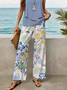 Damen Geblümt Print Zweiteiliges Set Täglich Ärmellos Lässig Sommer Bluse mit Hose Matching Set