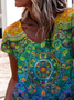 Damen Geblümt Kurzarm T-Shirts T-Shirt V-Ausschnitt Print Lässig Sommer T-Shirt mit Grafik Oberteile