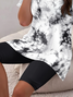 Damen Abstrakt Print Zweiteiliges Set Täglich Kurzarm Lässig Sommer Bluse mit Hose Matching Set