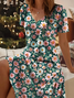 Damen Geblümt Kurzarm Sommer Print Kleid V-Ausschnitt Täglich Lässig Midi Passen & Flare Kleid A-Linien-Kleid