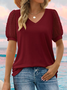Damen Polka Dots Kurzarm T-Shirts T-Shirt V-Ausschnitt Jacquard Lässig Sommer Oberteile